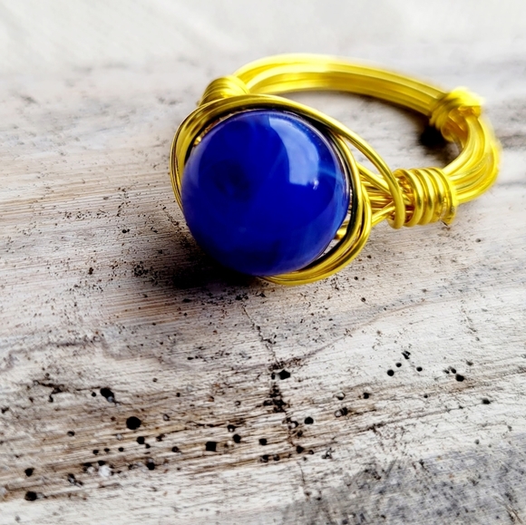 HANDMADE Boho Rings Lot Copper Gold Rose & Silver Wire Wrapped Glass Beads - Picture 9 of 14